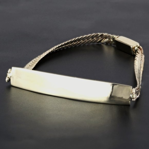 14K Yellow Gold Vintage HerringBone ID Bracelet